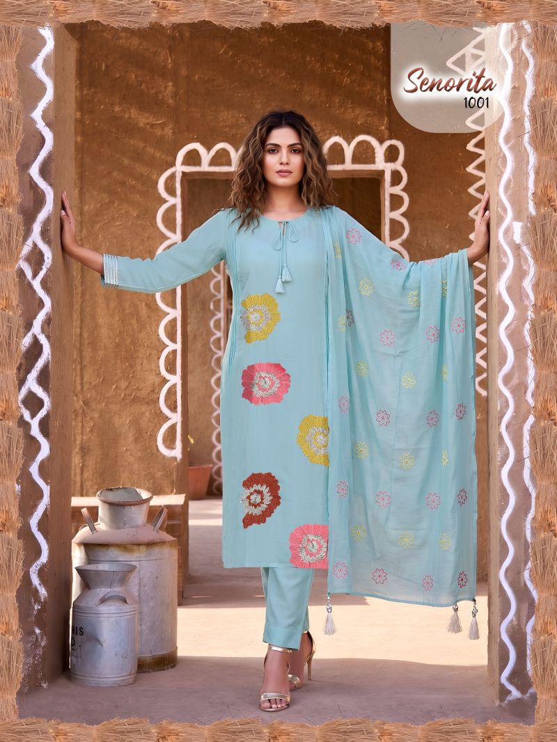 Senorita Vol 2 Mul Chanderi Embroidered Kurti Set Collection — Wholesale Kurtis, Vardan Ethnic wholesale from Surat — Photo 4