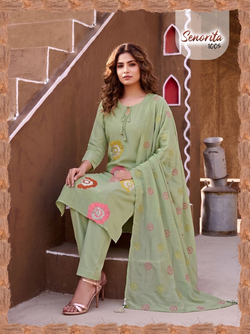 Senorita Vol 2 Mul Chanderi Embroidered Kurti Set Collection — Wholesale Kurtis, Vardan Ethnic wholesale from Surat — Photo 2
