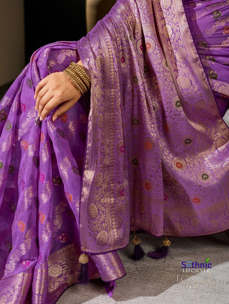 Sethnic Festiva Khadi Georgette Hand Dyed Meenakari Work Saree Collection — Festival Sarees, Sethnic wholesale from Surat — view 3
