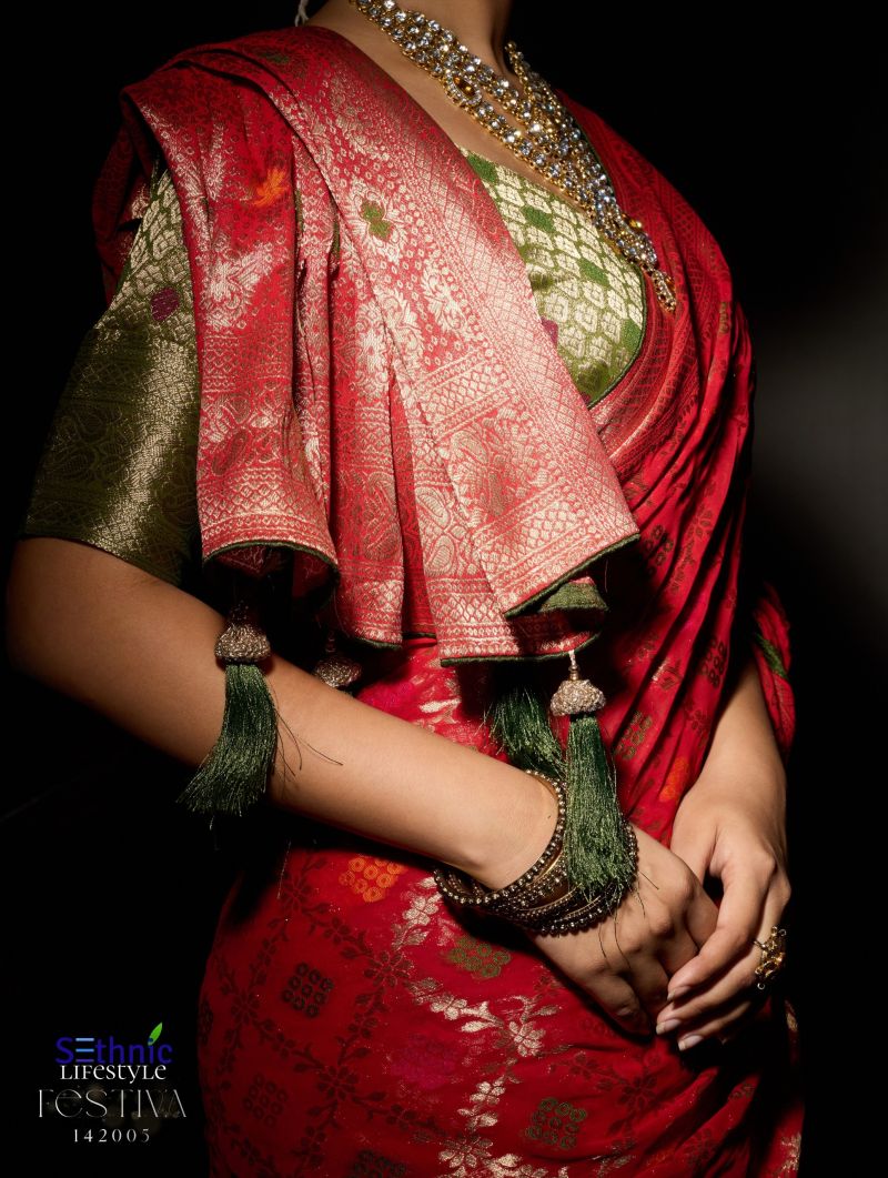 Sethnic Festiva Khadi Georgette Hand Dyed Meenakari Work Saree Collection — Festival Sarees, Sethnic wholesale from Surat — view 5