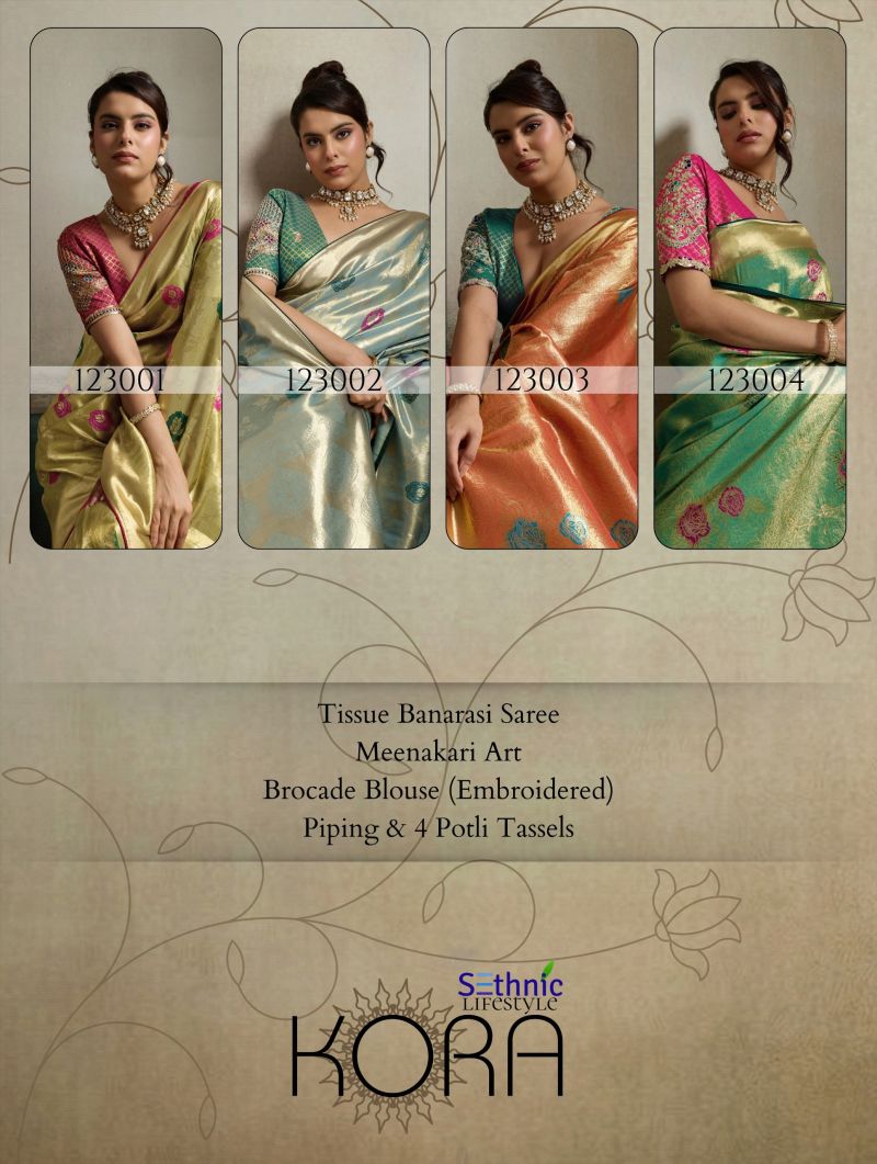 Sethnic Kora Tissue Banarasi Silk Jacquard With Meenakari Work Saree Collection — Designer Partywear Sarees, Sethnic wholesale from Surat — Photo 4