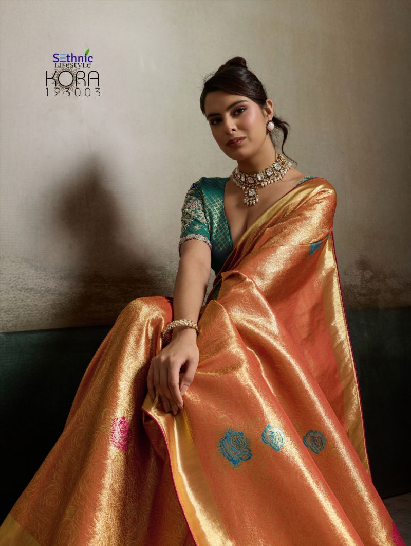 Sethnic Kora Tissue Banarasi Silk Jacquard With Meenakari Work Saree Collection — Designer Partywear Sarees, Sethnic wholesale from Surat — Photo 5