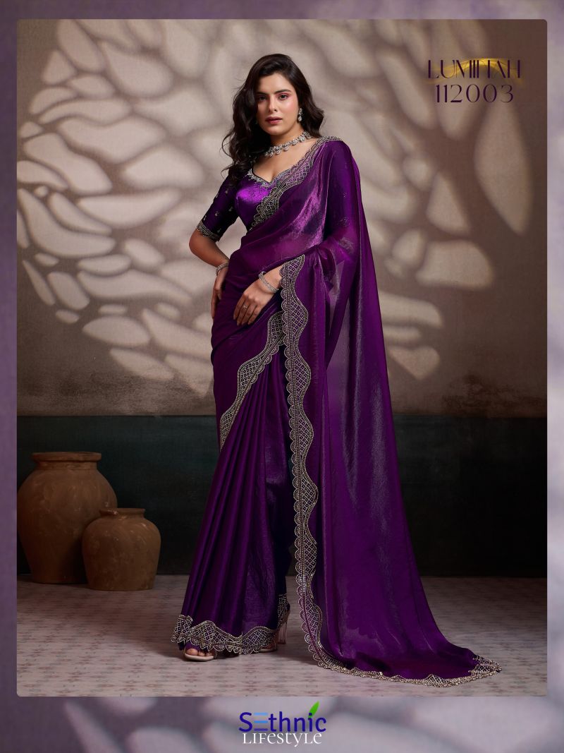 Sethnic Luminah Velvet Satin With Zarkan Border Party Wear Saree Catalog