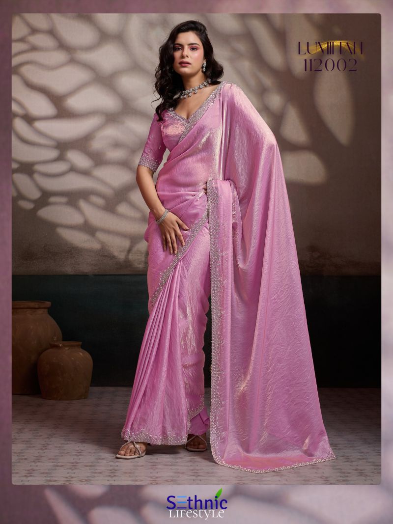 Sethnic Luminah Velvet Satin With Zarkan Border Party Wear Saree Catalog — Designer Partywear Sarees, Sethnic wholesale from Surat — Photo 4
