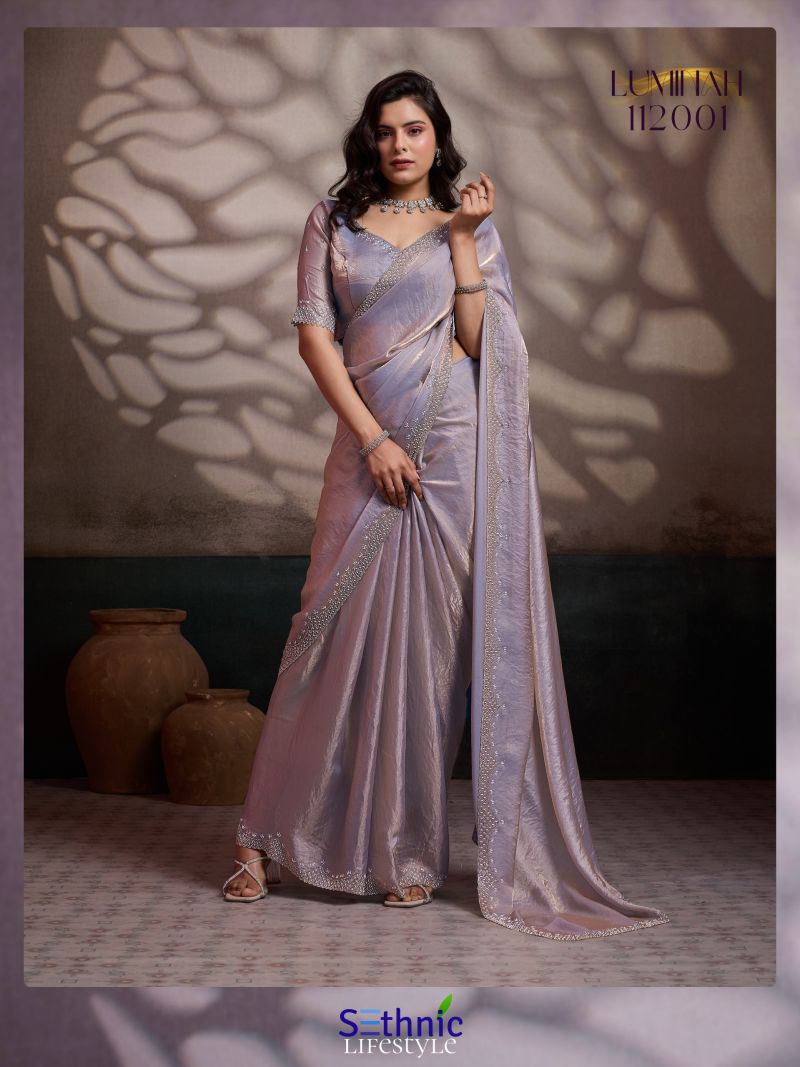 Sethnic Luminah Velvet Satin With Zarkan Border Party Wear Saree Catalog — Designer Partywear Sarees, Sethnic wholesale from Surat — Photo 7