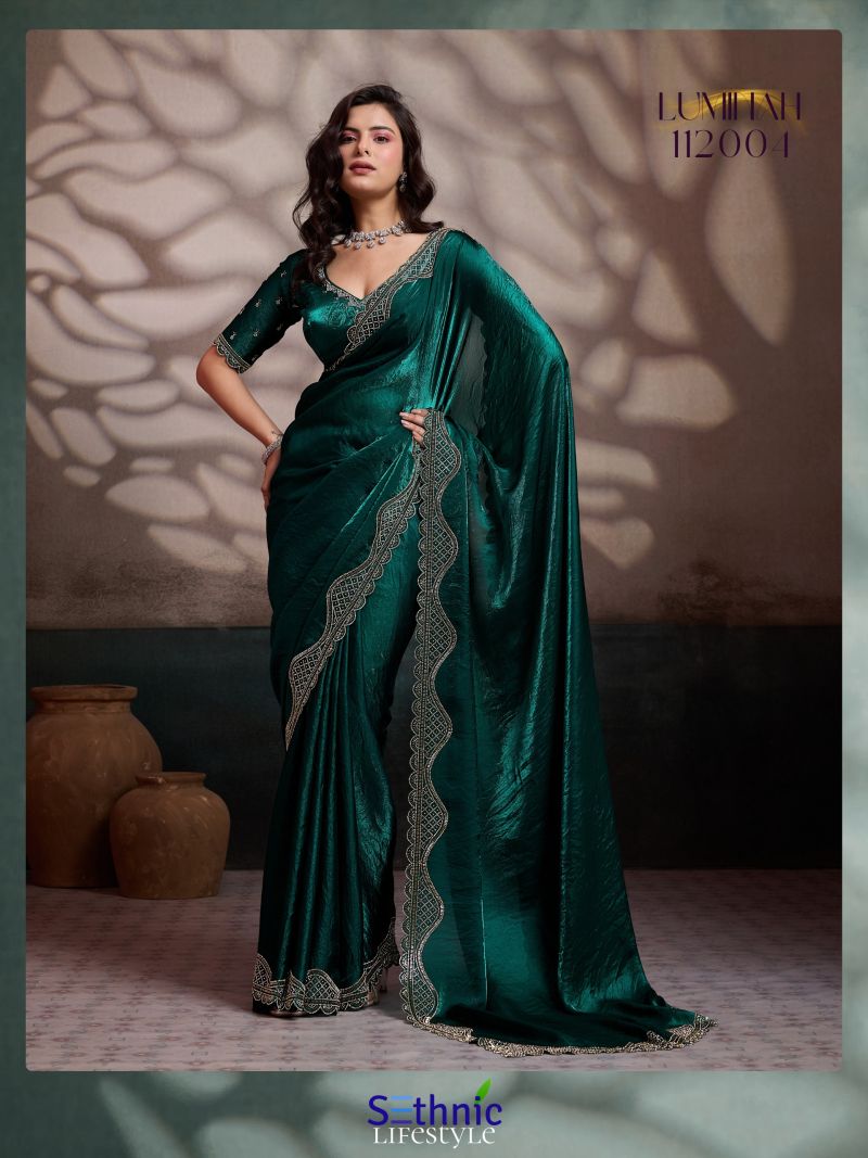Sethnic Luminah Velvet Satin With Zarkan Border Party Wear Saree Catalog — Designer Partywear Sarees, Sethnic wholesale from Surat — Photo 3