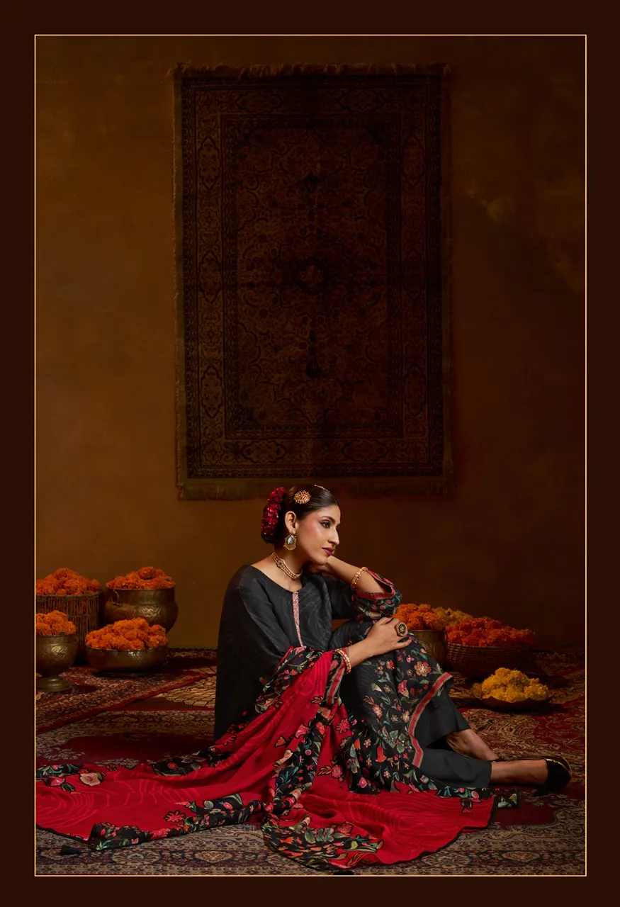 Shiddat Bell Rosé 701 Digital Printed Viscose Muslin Suit Set — Wholesale Dress Material, Shiddat wholesale from Surat — Photo 2