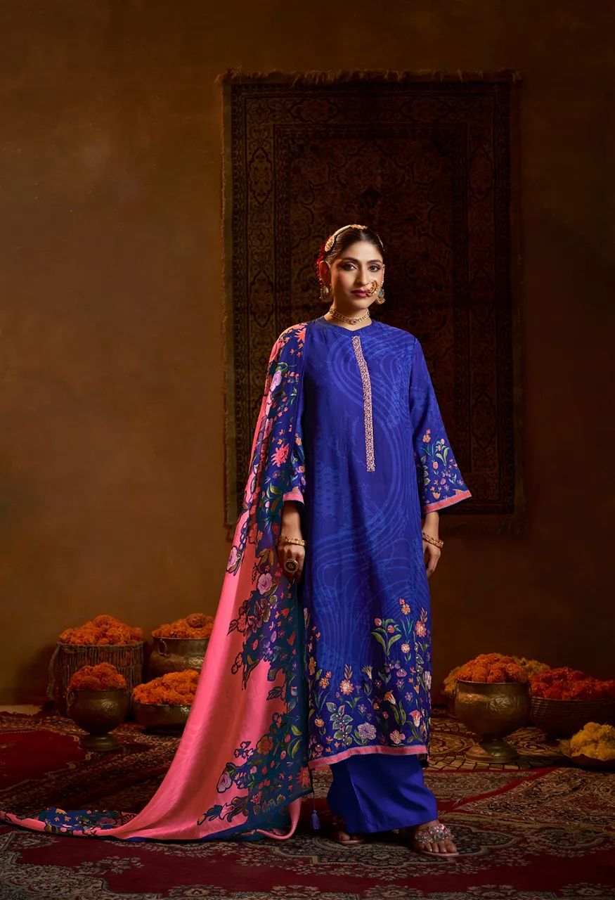 Shiddat Bell Rosé 701 Digital Printed Viscose Muslin Suit Set — Wholesale Dress Material, Shiddat wholesale from Surat — Photo 4