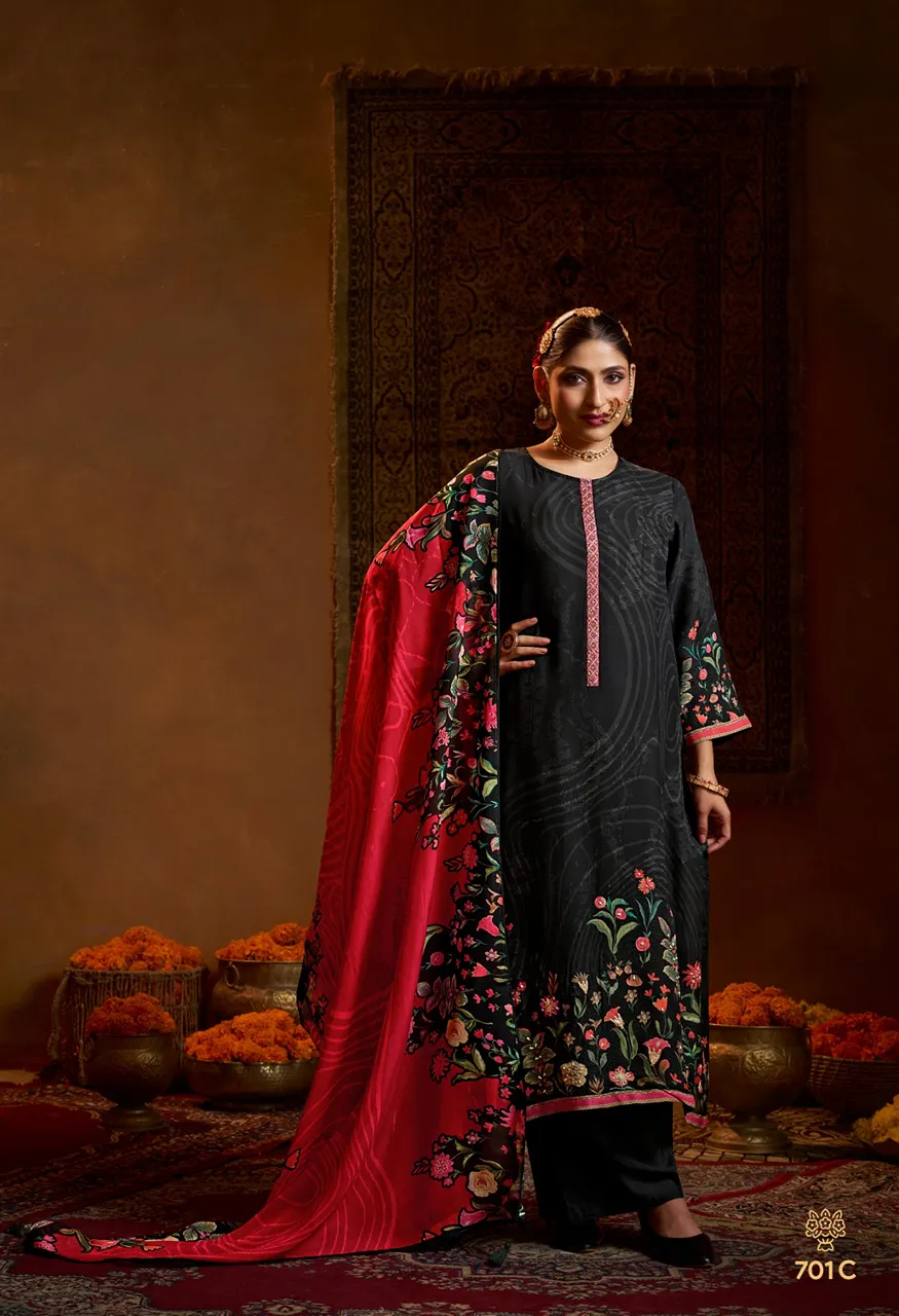 Shiddat Bell Rosé 701 Digital Printed Viscose Muslin Suit Set — Wholesale Dress Material, Shiddat wholesale from Surat — Photo 6