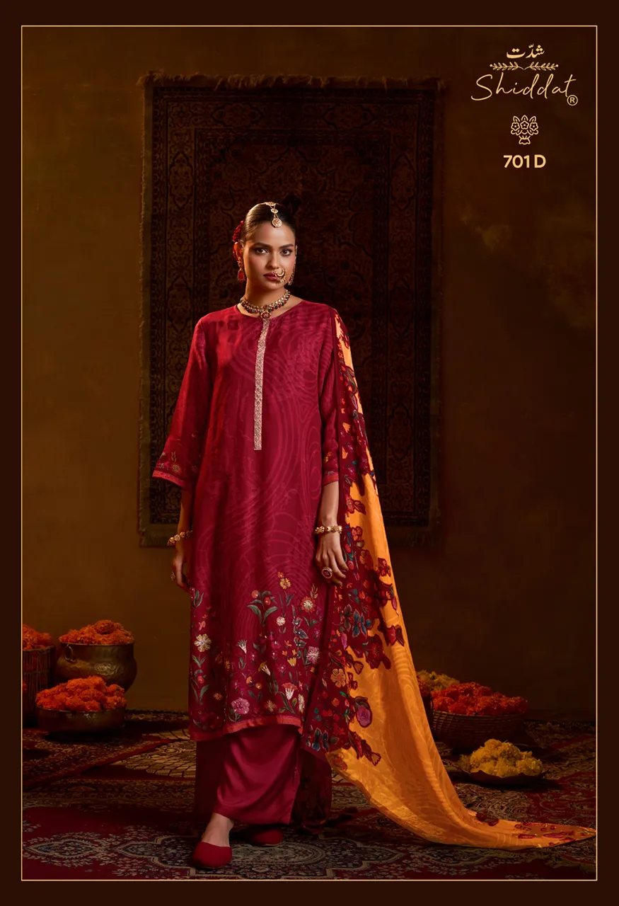 Shiddat Bell Rosé 701 Digital Printed Viscose Muslin Suit Set — Wholesale Dress Material, Shiddat wholesale from Surat — Photo 7