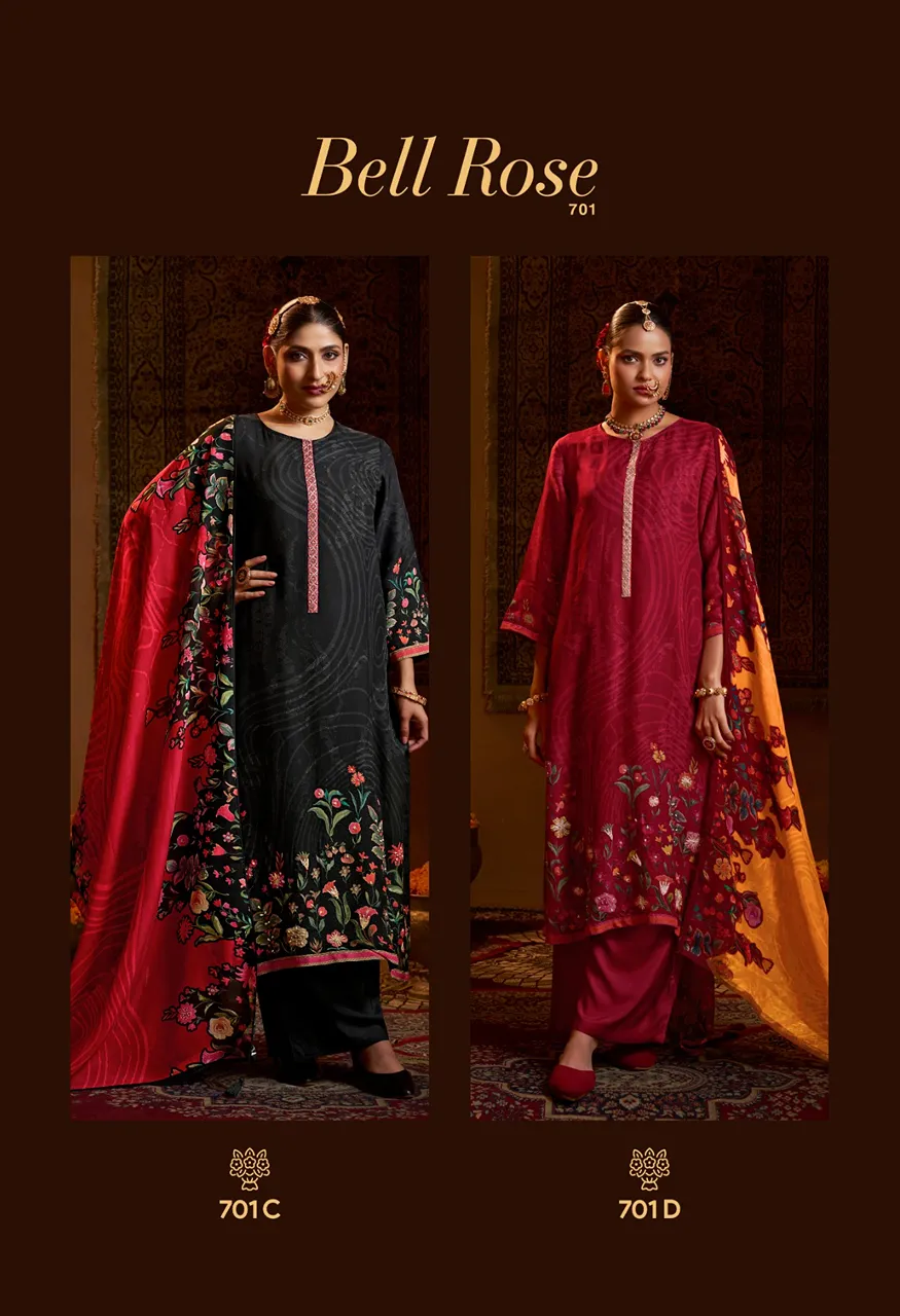 Shiddat Bell Rosé 701 Digital Printed Viscose Muslin Suit Set — Wholesale Dress Material, Shiddat wholesale from Surat — Photo 8