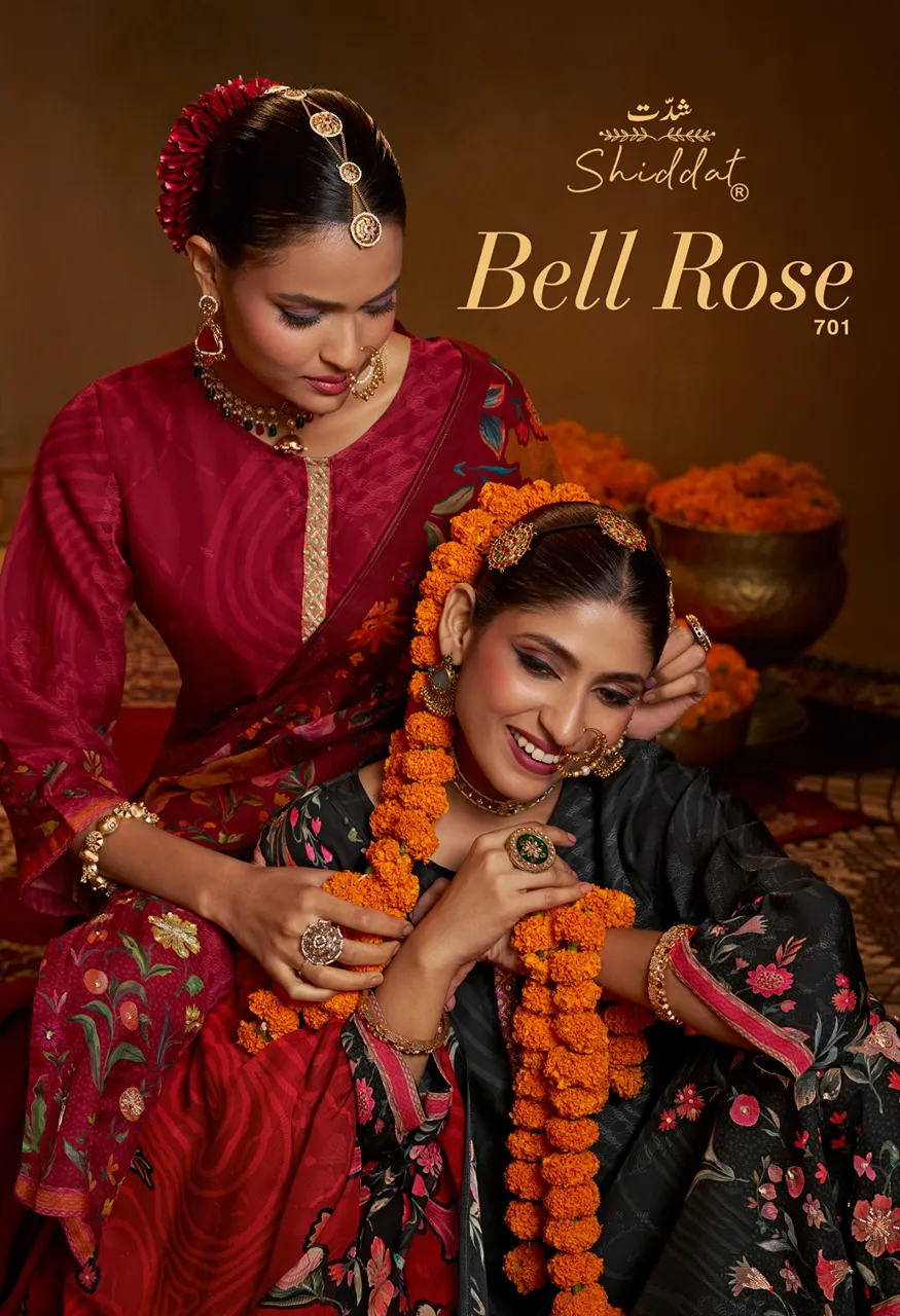 Shiddat Bell Rosé 701 Digital Printed Viscose Muslin Suit Set — Wholesale Dress Material, Shiddat wholesale from Surat — Photo 9