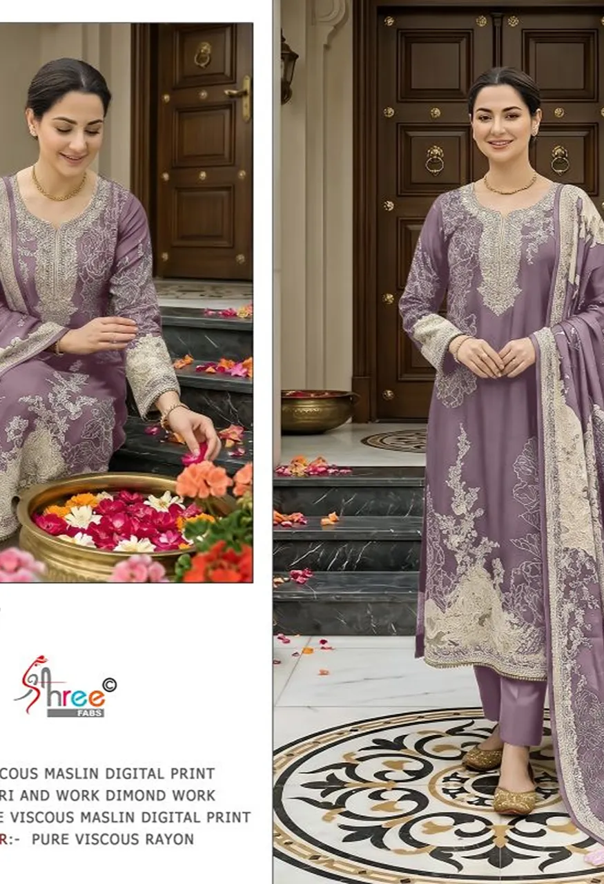 Shree Kt 338 J To N Viscose Muslin Handworked Salwar Kameez Catalog — Wholesale Salwar Suits, Shree Fabs wholesale from Surat — Photo 2