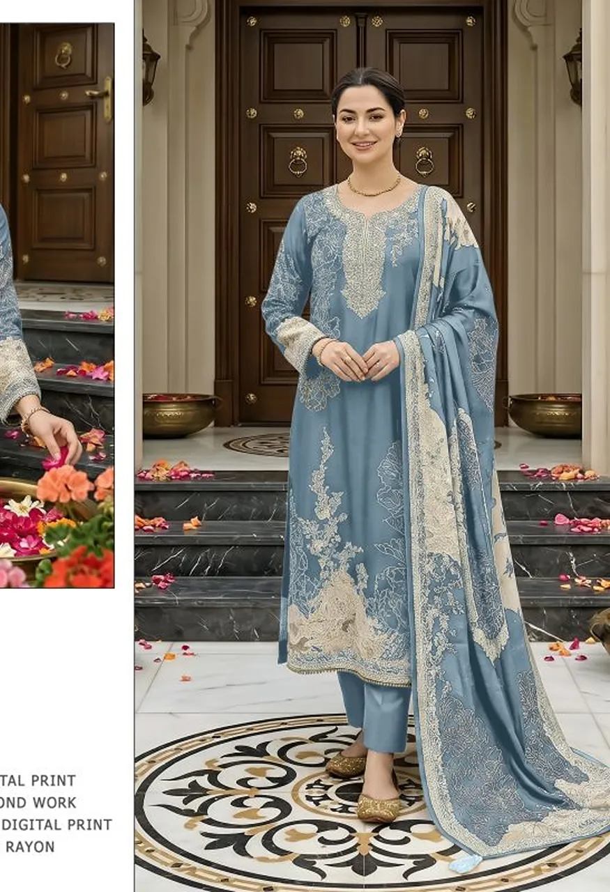 Shree Kt 338 J To N Viscose Muslin Handworked Salwar Kameez Catalog — Wholesale Salwar Suits, Shree Fabs wholesale from Surat — Photo 5