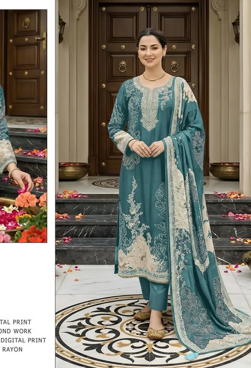 Shree Kt 338 J To N Viscose Muslin Handworked Salwar Kameez Catalog — Wholesale Salwar Suits, Shree Fabs wholesale from Surat — Photo 4