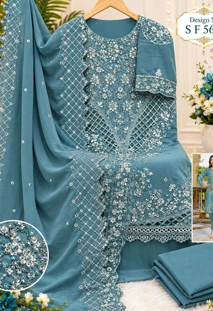 Shree Sf 5619 E To H Faux Georgette Embroidered Salwar Kameez Catalog — Wholesale Salwar Suits, Shree Fabs wholesale from Surat — Photo 7