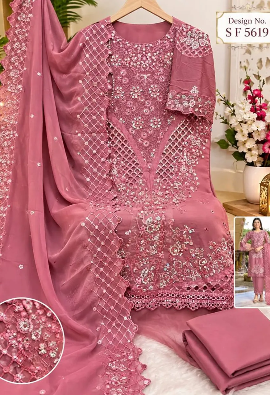 Shree Sf 5619 E To H Faux Georgette Embroidered Salwar Kameez Catalog — Wholesale Salwar Suits, Shree Fabs wholesale from Surat — Photo 3