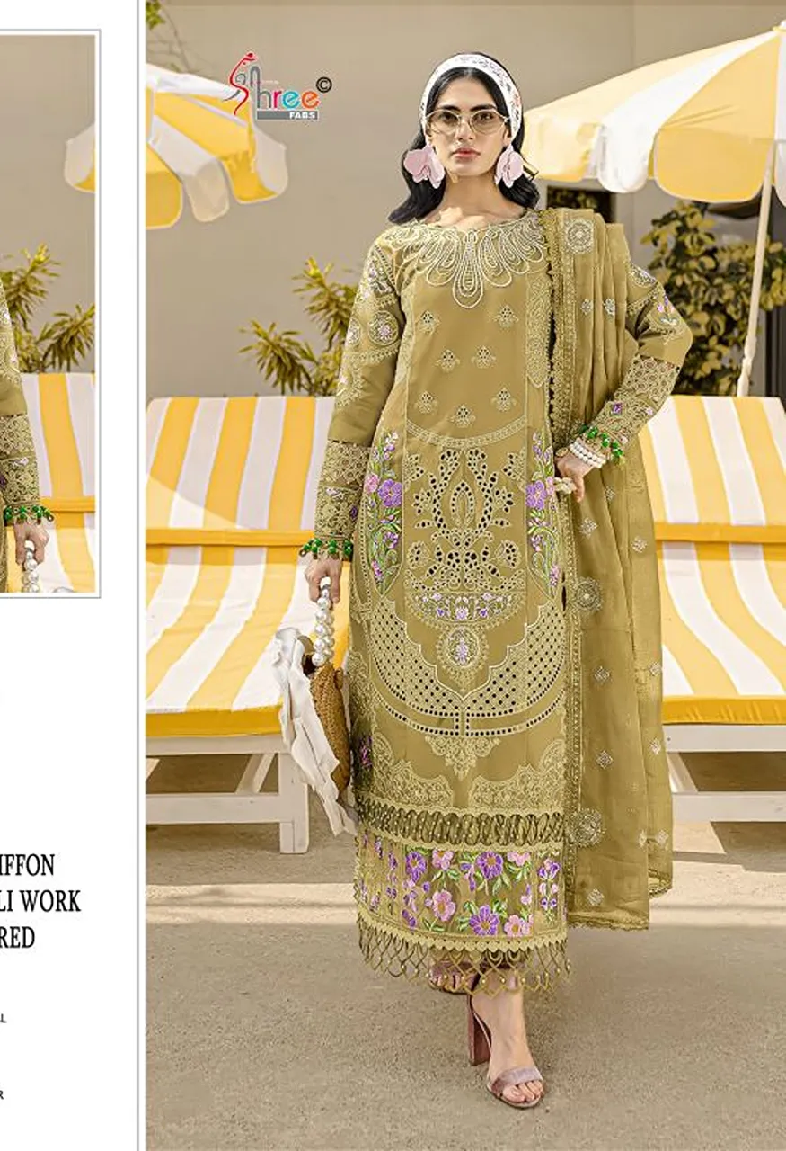 Shree Sf 5624 A To D Chiffon Heavy Embroidered Salwar Kameez Catalog — Wholesale Salwar Suits, Vardan Ethnic wholesale from Surat — view 4