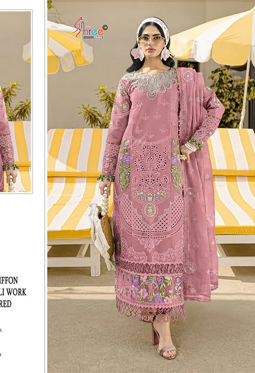 Shree Sf 5624 A To D Chiffon Heavy Embroidered Salwar Kameez Catalog