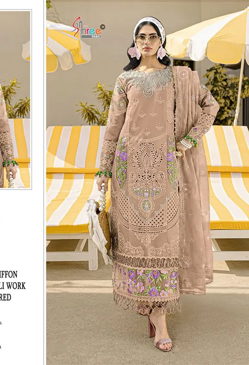 Shree Sf 5624 A To D Chiffon Heavy Embroidered Salwar Kameez Catalog — Wholesale Salwar Suits, Vardan Ethnic wholesale from Surat — view 5