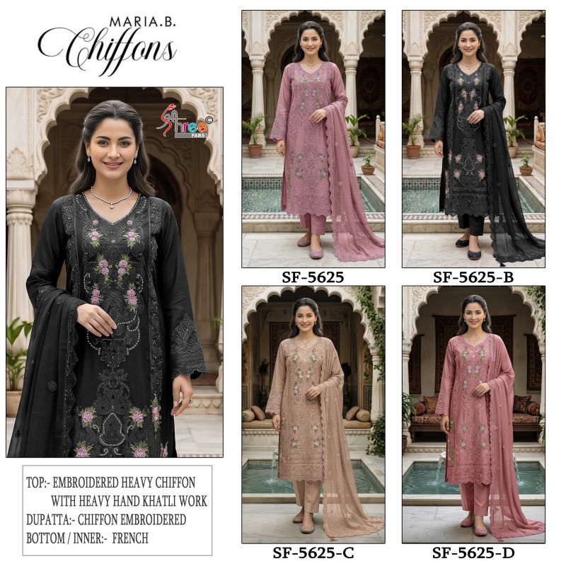 Shree Sf 5625 A To D Chiffon Heavy Embroidered Salwar Kameez Collection — Wholesale Pakistani Suits, Shree Fabs wholesale from Surat — Photo 4