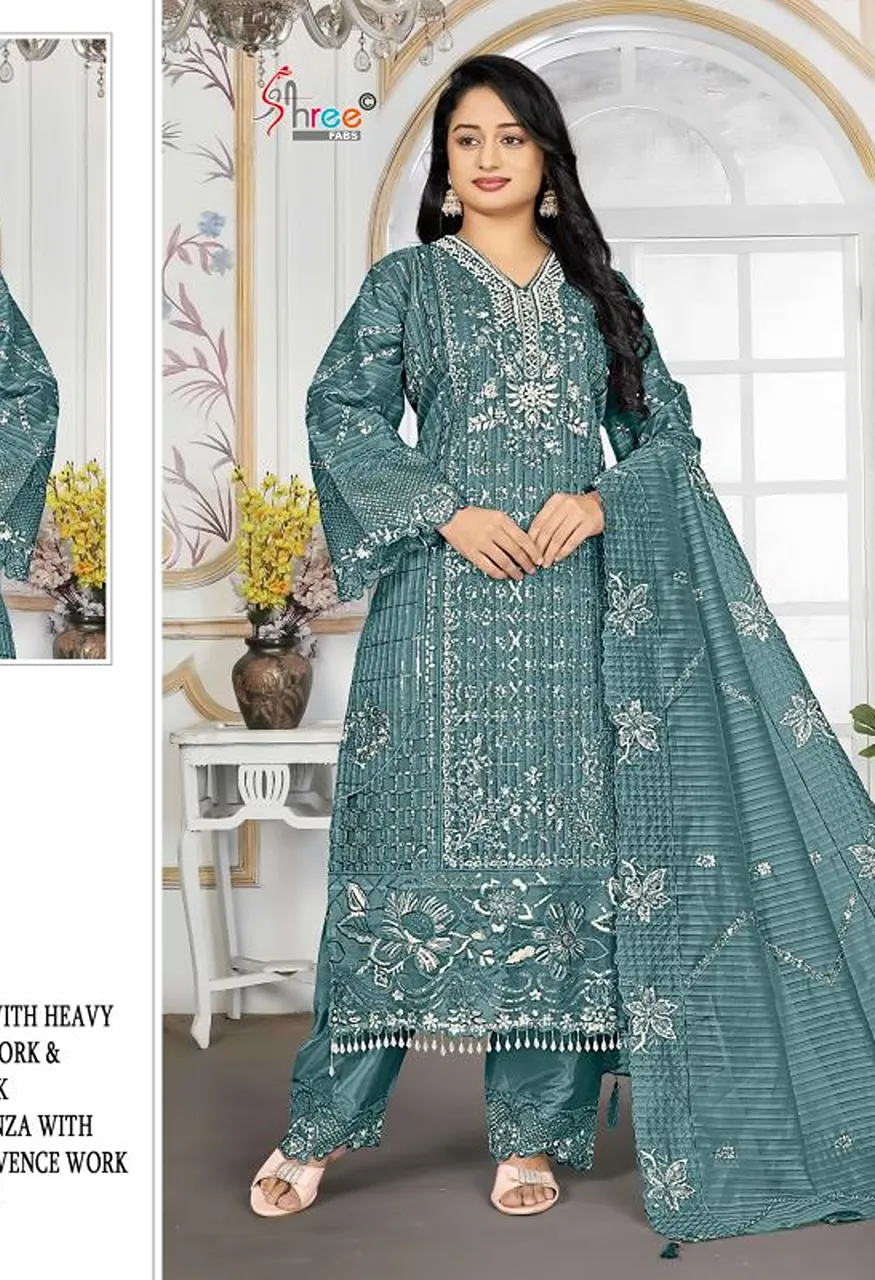 Shree Sf 5643 A To D Organza Heavy Embroidered Salwar Kameez Catalog — Wholesale Salwar Suits, Shree Fabs wholesale from Surat — Photo 2