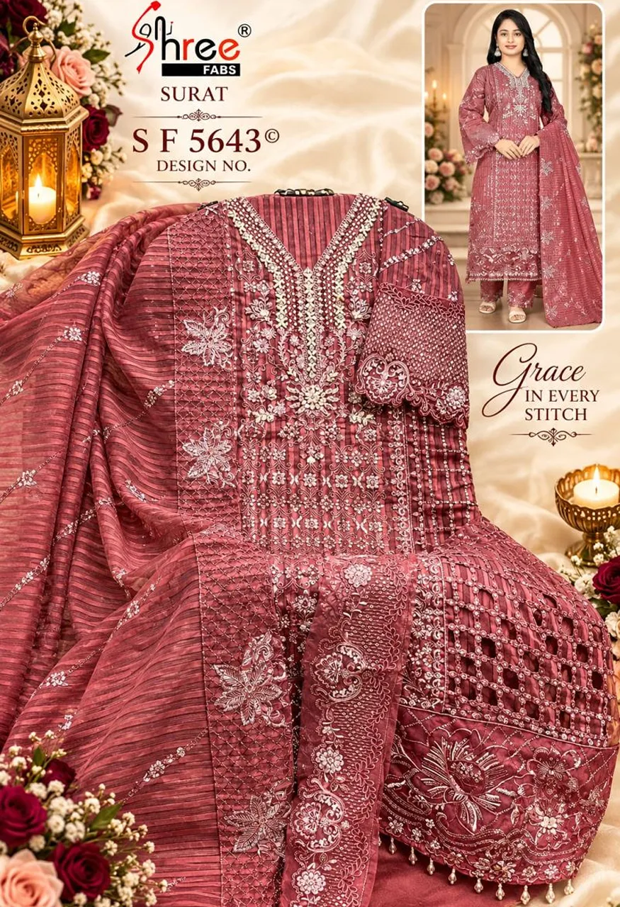 Shree Sf 5643 A To D Organza Heavy Embroidered Salwar Kameez Catalog — Wholesale Salwar Suits, Shree Fabs wholesale from Surat — Photo 8