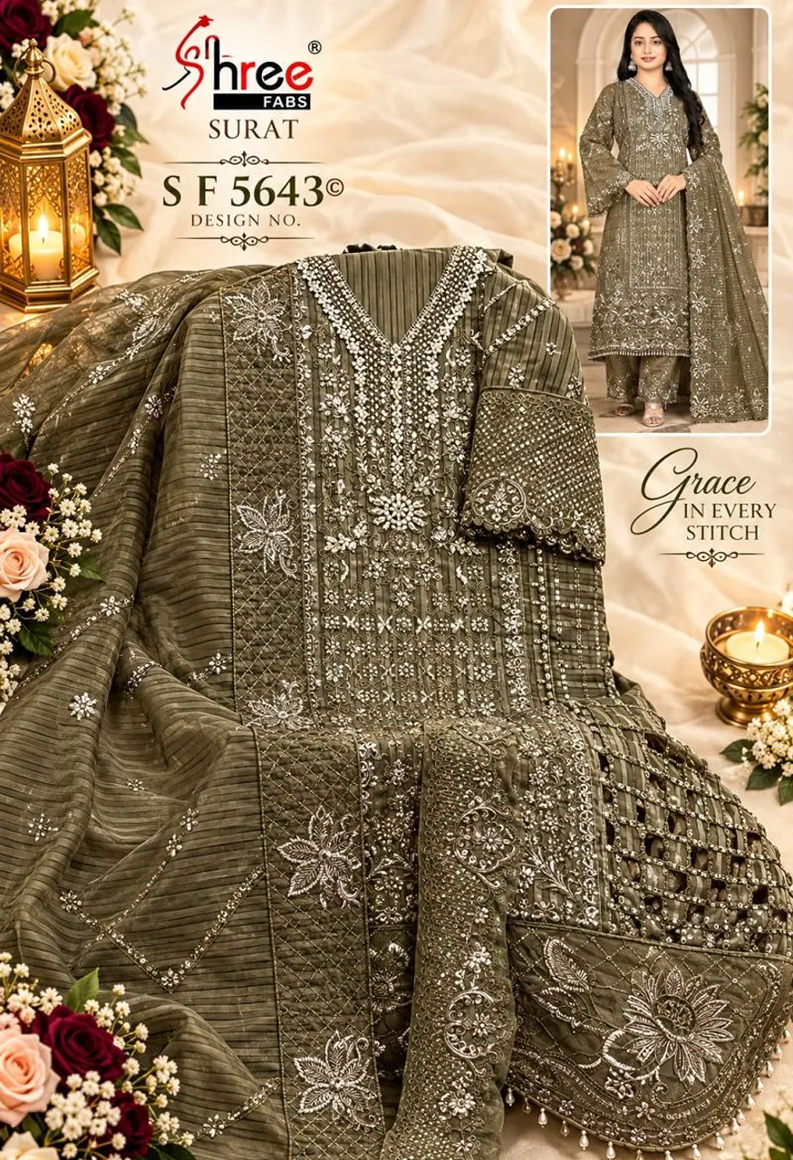 Shree Sf 5643 A To D Organza Heavy Embroidered Salwar Kameez Catalog — Wholesale Salwar Suits, Shree Fabs wholesale from Surat — Photo 7