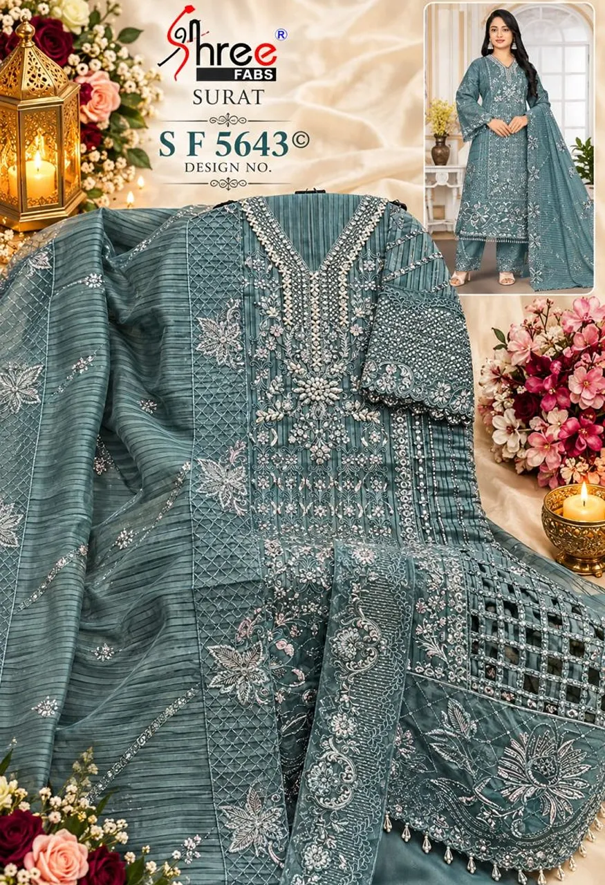 Shree Sf 5643 A To D Organza Heavy Embroidered Salwar Kameez Catalog — Wholesale Salwar Suits, Shree Fabs wholesale from Surat — Photo 5