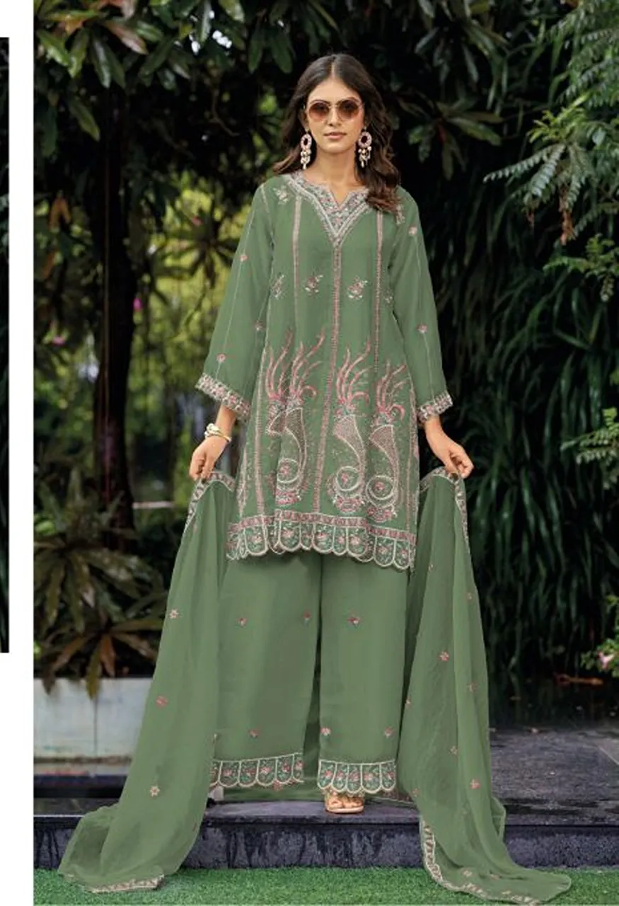 Shree Sr 2666 A To D Readymade Nc Moss Chiffon Embroidered Salwar Kameez