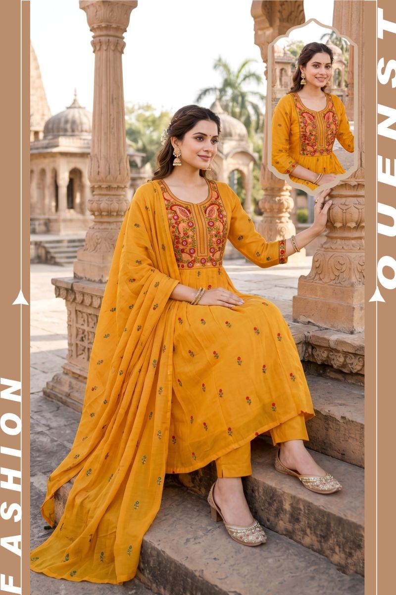 Siddhi Vol 11 Mul Chanderi Embroidery Worked Kurti Set Collection — Mul Chanderi Embroidery Work, Wholesale Kurtis, Vardan Ethnic wholesale from Surat — Photo 4