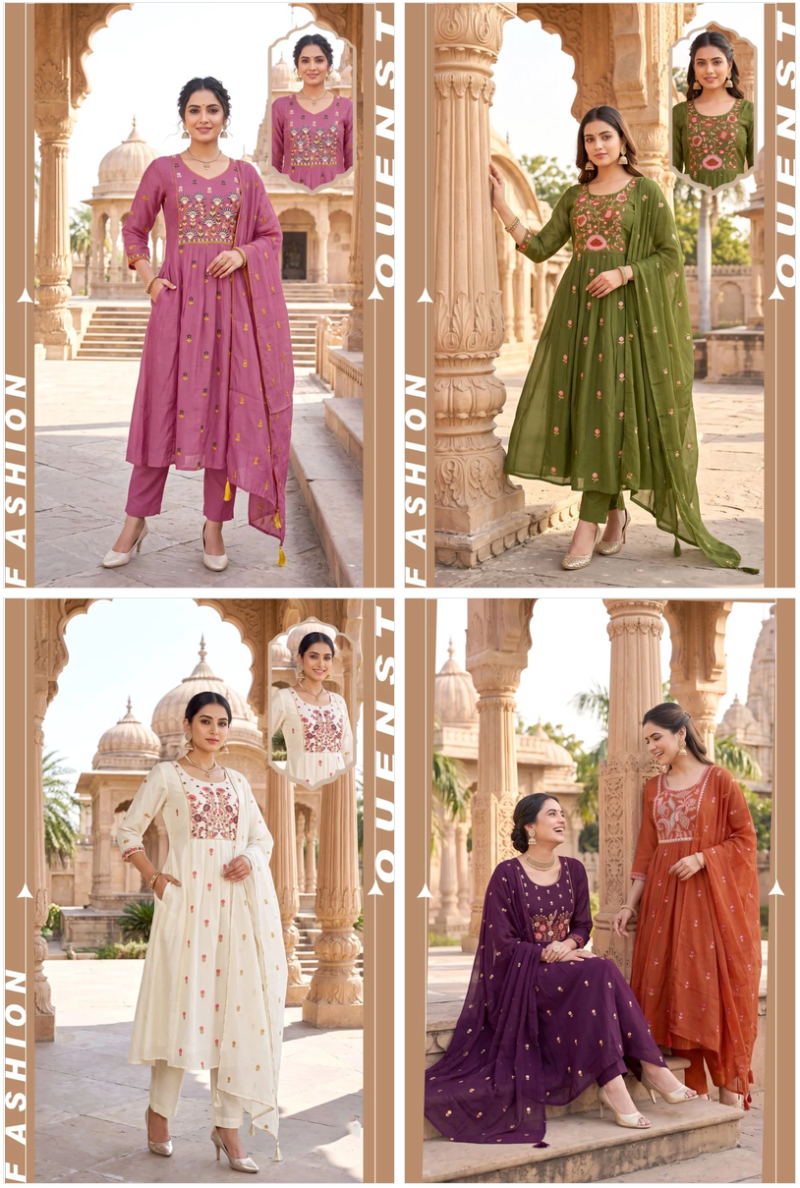Siddhi Vol 11 Mul Chanderi Embroidery Worked Kurti Set Collection — Mul Chanderi Embroidery Work, Wholesale Kurtis, Vardan Ethnic wholesale from Surat — Photo 3