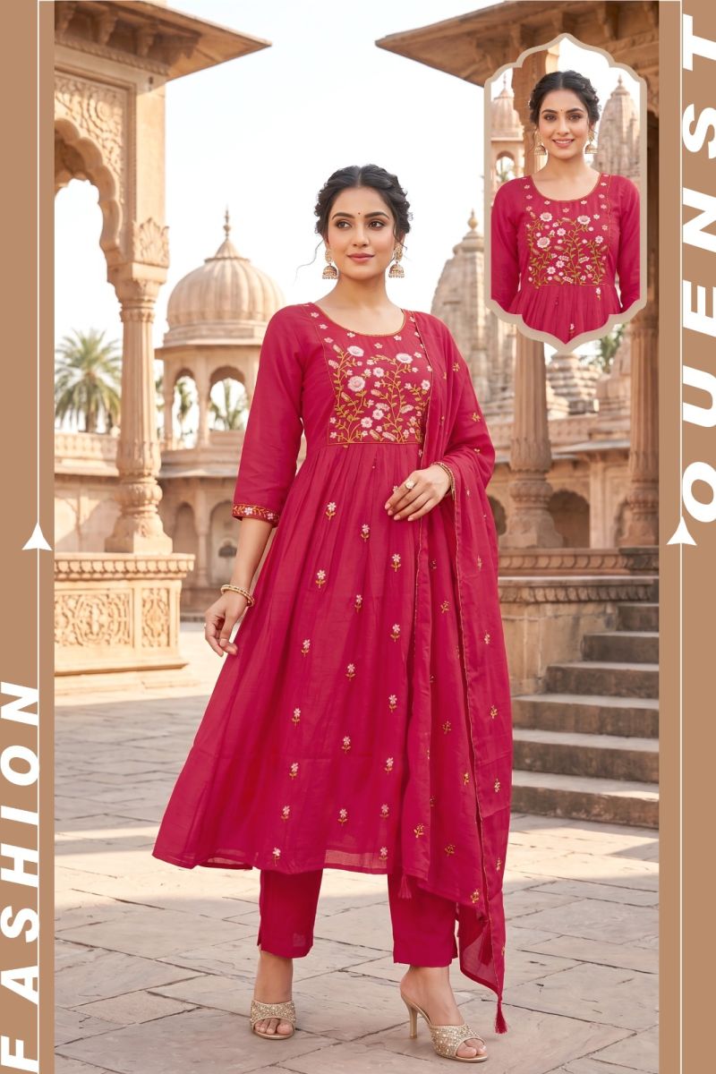 Siddhi Vol 11 Mul Chanderi Embroidery Worked Kurti Set Collection — Mul Chanderi Embroidery Work, Wholesale Kurtis, Vardan Ethnic wholesale from Surat — Photo 5