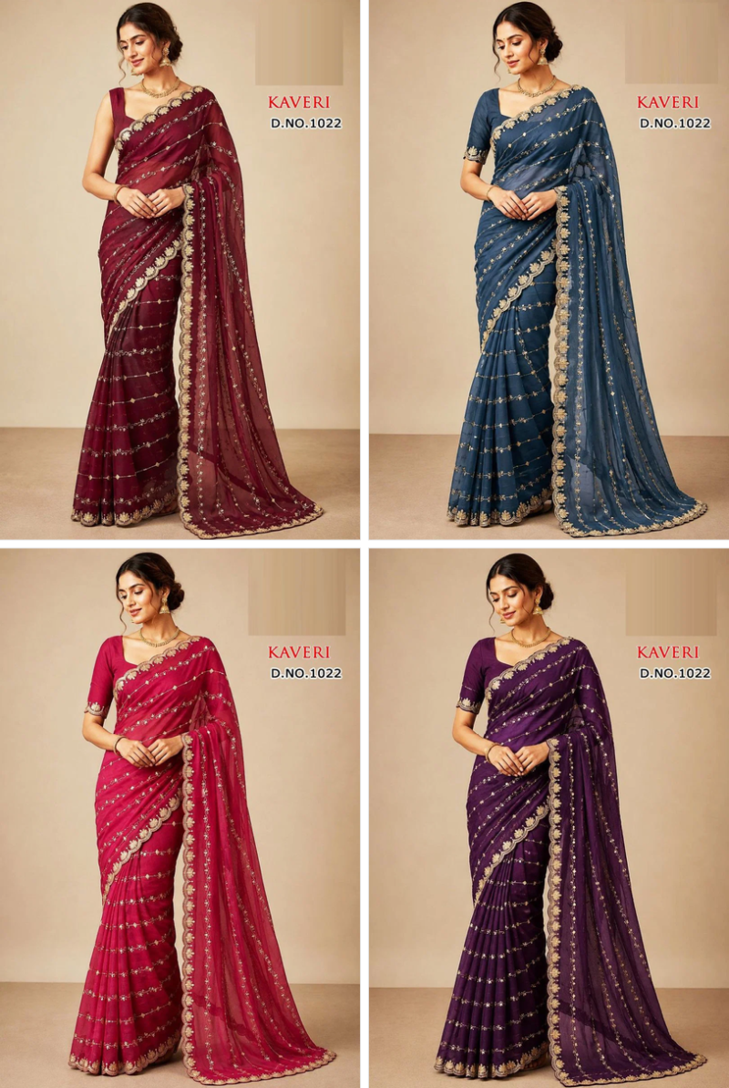 Sw Kaveri Vol 1 Star Georgette Embroidery Designer Saree Collection — Wholesale Sarees, Vardan Ethnic wholesale from Surat — view 4