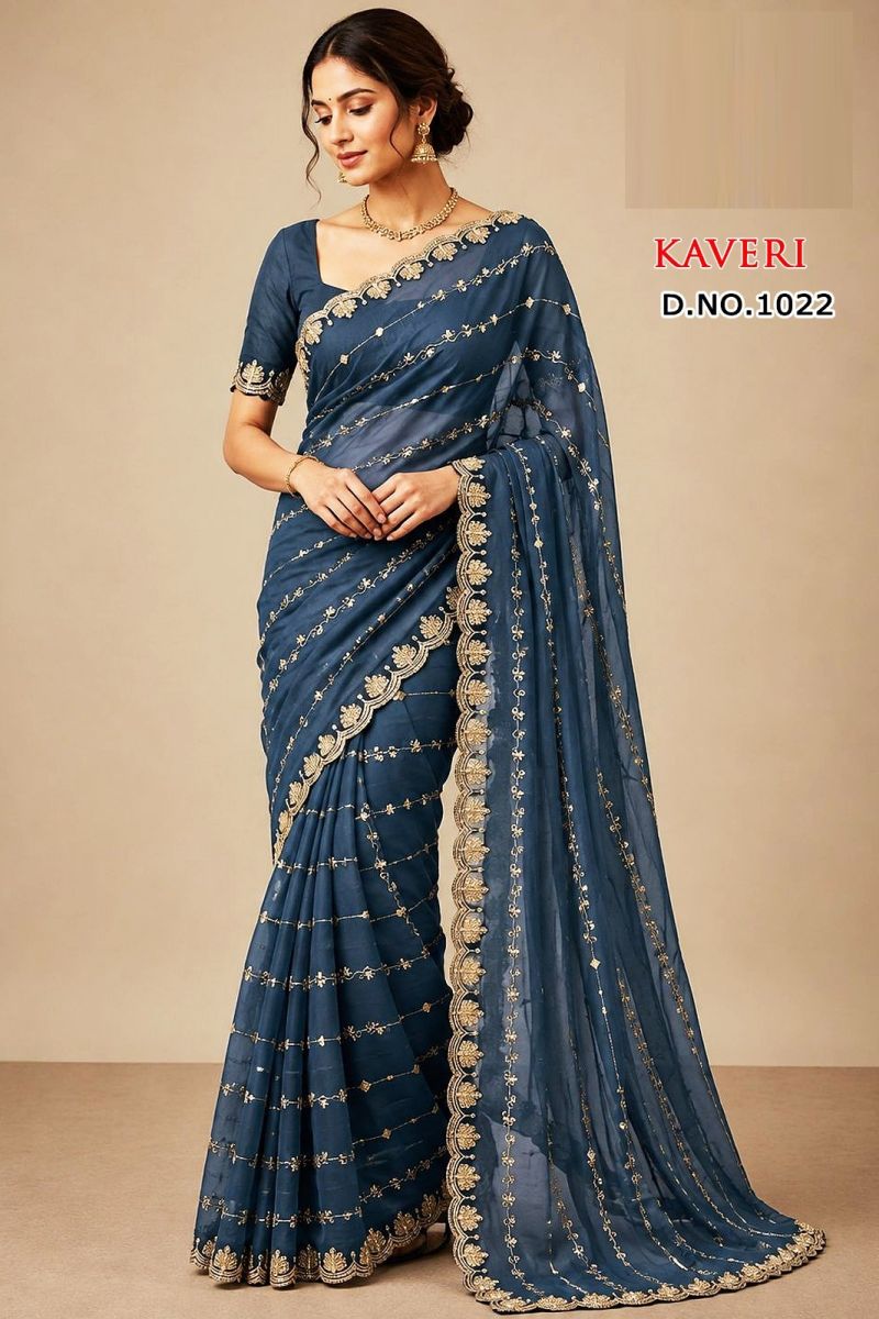 Sw Kaveri Vol 1 Star Georgette Embroidery Designer Saree Collection — Wholesale Sarees, Vardan Ethnic wholesale from Surat — view 5