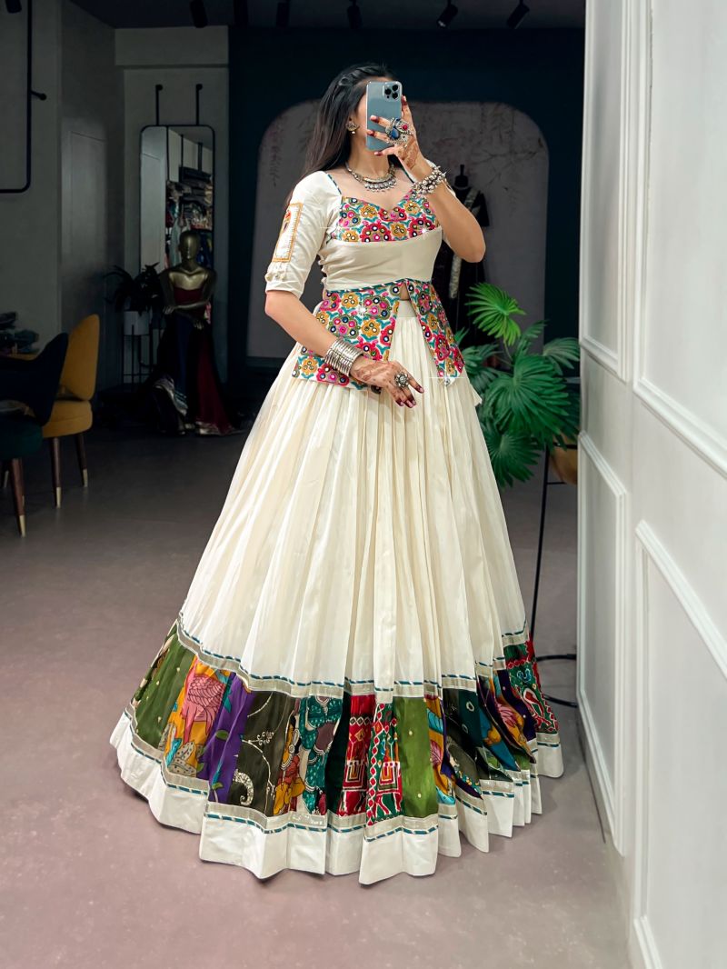 Taraa L 1727 Khadi Cotton Gamthi Worked Navratri Lehenga Choli