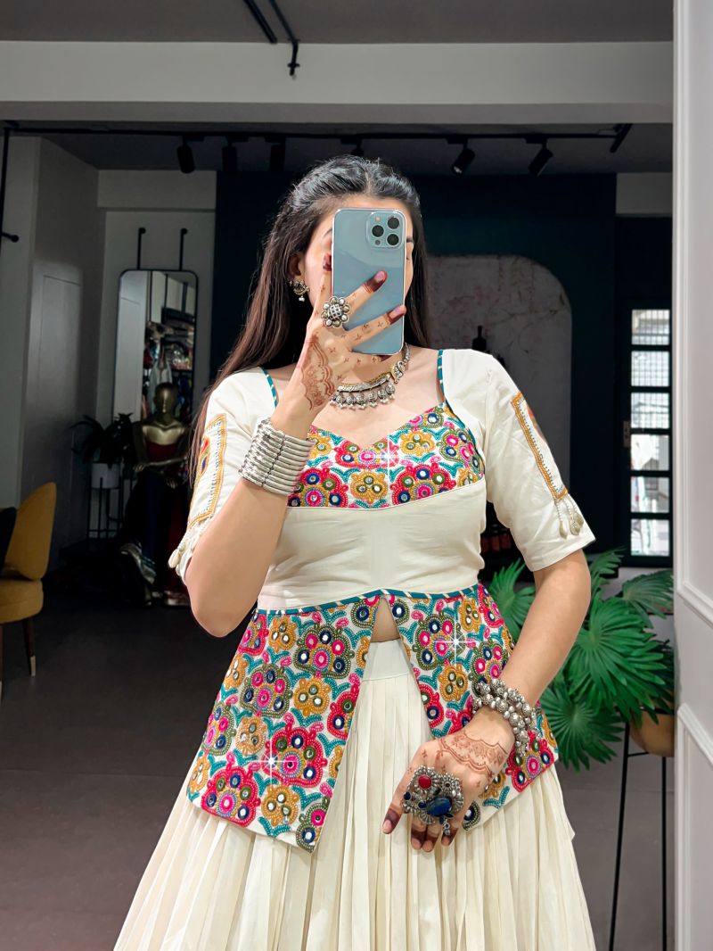 Taraa L 1727 Khadi Cotton Gamthi Worked Navratri Lehenga Choli — Lehenga, Vardan Ethnic wholesale from Surat — view 2