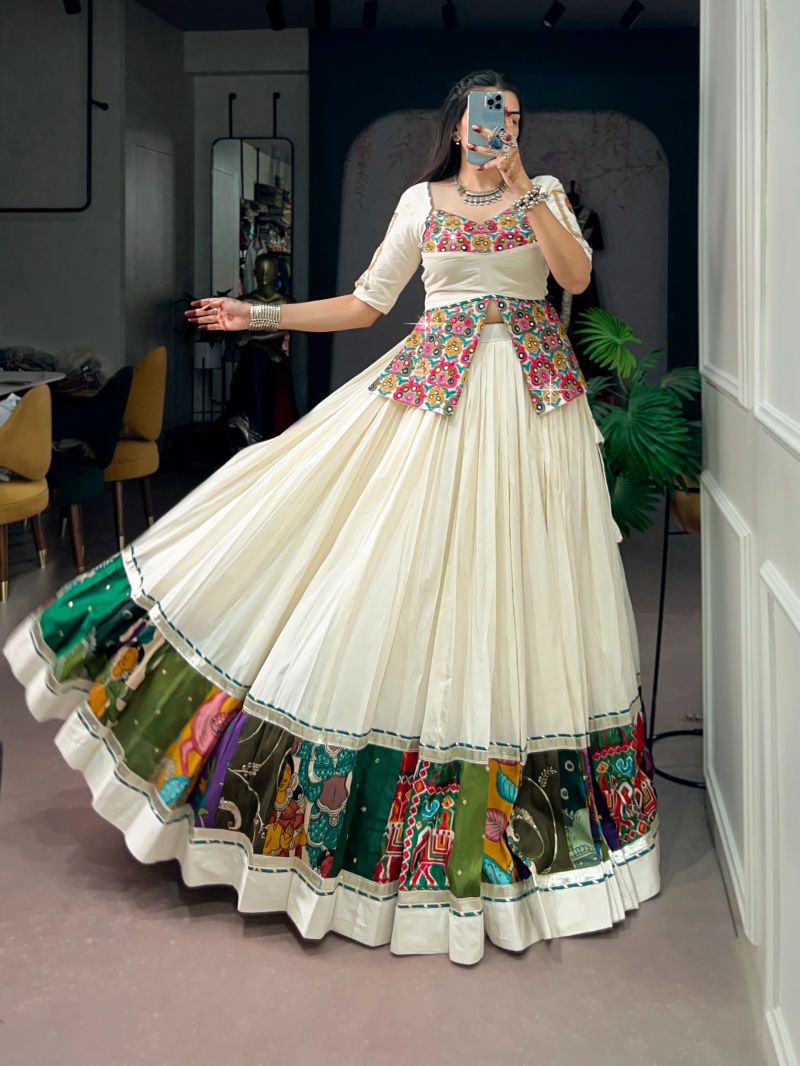 Taraa L 1727 Khadi Cotton Gamthi Worked Navratri Lehenga Choli — Lehenga, Vardan Ethnic wholesale from Surat — view 4