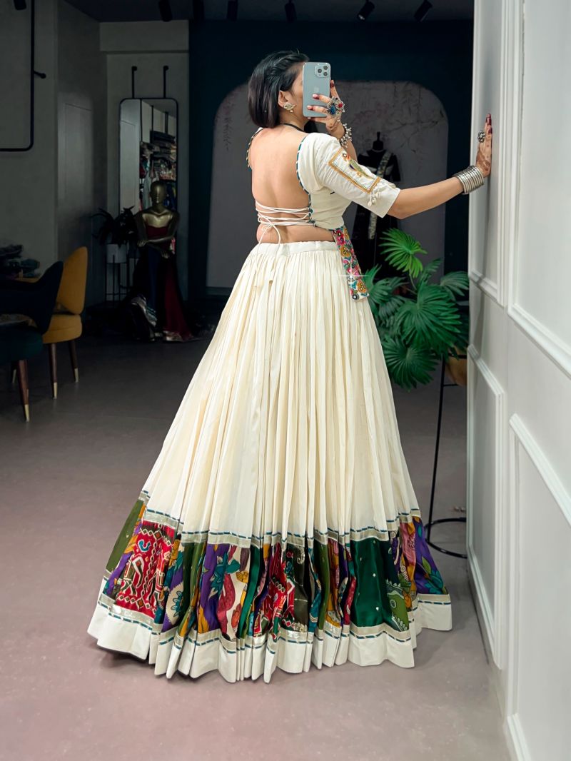 Taraa L 1727 Khadi Cotton Gamthi Worked Navratri Lehenga Choli — Lehenga, Vardan Ethnic wholesale from Surat — view 3