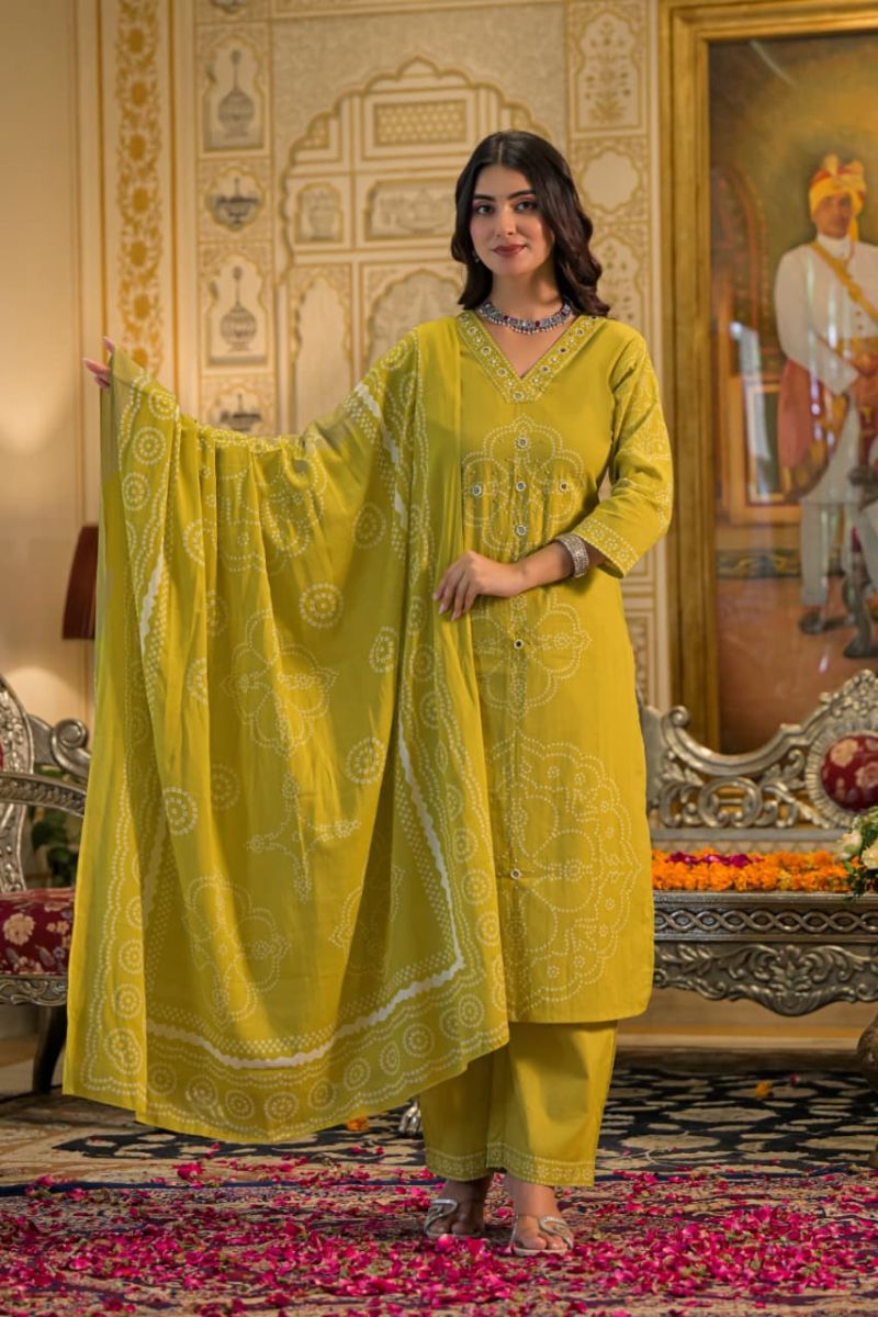 Tlc Vol 154 Cotton Discharge Print Embroidered Kurti With Bottom Dupatta Collection