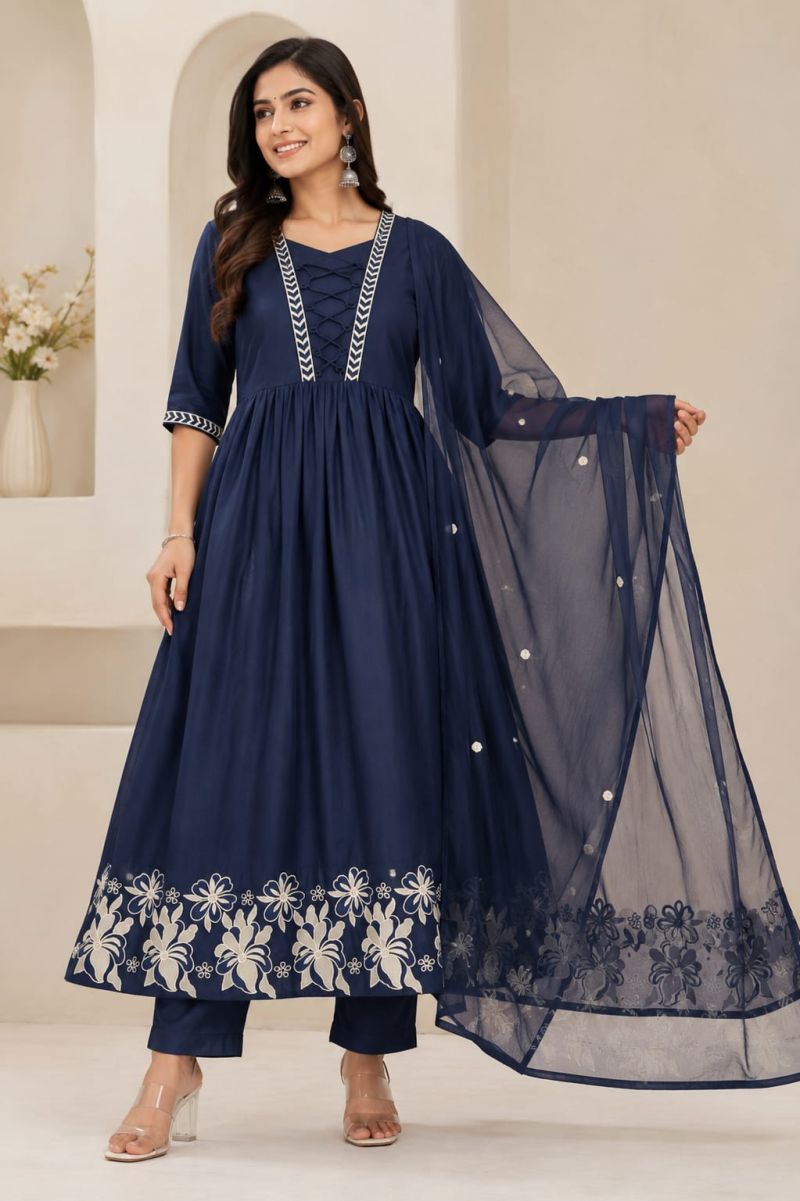 Tlc Vol 165 Cotton Embroidered Anarkali Kurti WIth Bottom Dupatta