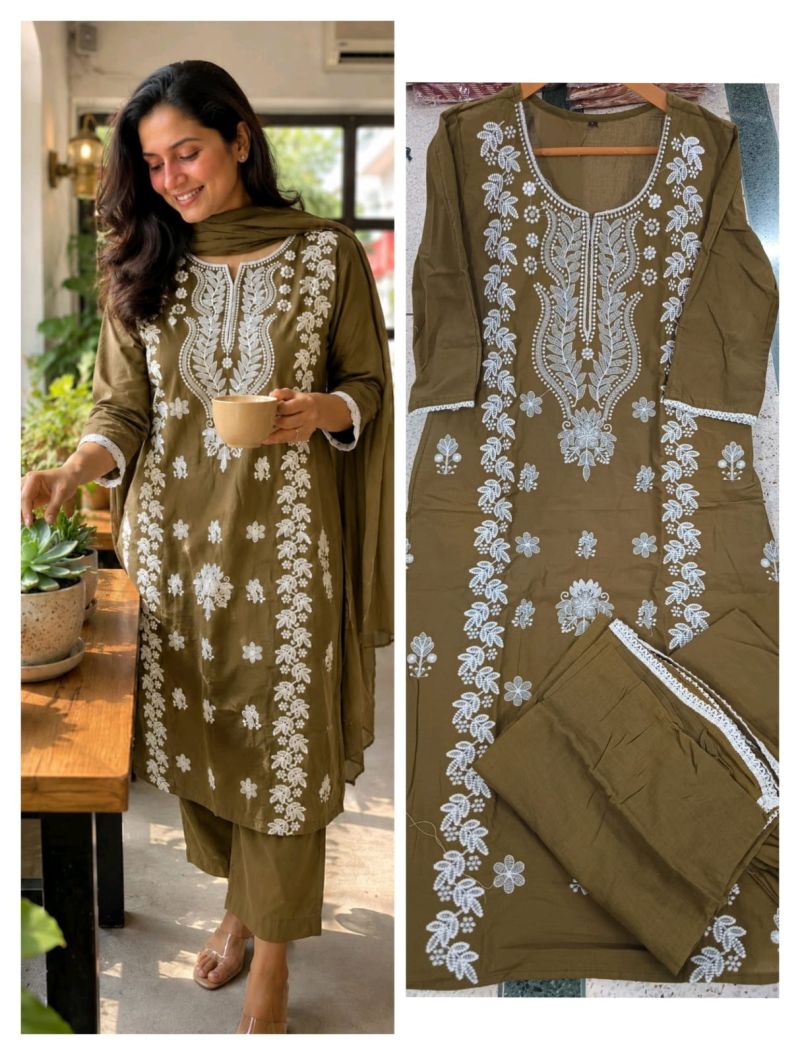 Tlc Vol 168 Pure Cotton Chikankari Work Kurti With Bottom Dupatta — Wholesale Kurtis, Vardan Ethnic wholesale from Surat — Photo 2