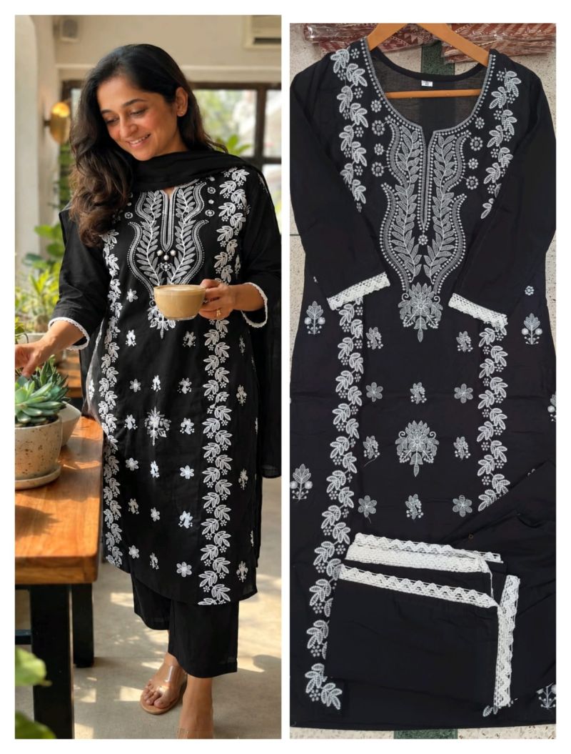 Tlc Vol 168 Pure Cotton Chikankari Work Kurti With Bottom Dupatta — Wholesale Kurtis, Vardan Ethnic wholesale from Surat — Photo 6