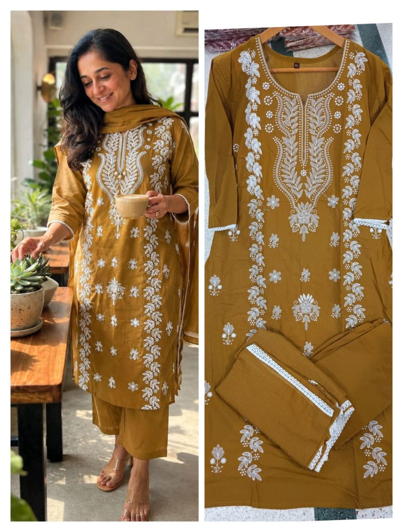 Tlc Vol 168 Pure Cotton Chikankari Work Kurti With Bottom Dupatta — Wholesale Kurtis, Vardan Ethnic wholesale from Surat — Photo 5