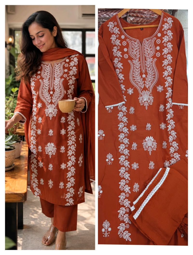 Tlc Vol 168 Pure Cotton Chikankari Work Kurti With Bottom Dupatta — Wholesale Kurtis, Vardan Ethnic wholesale from Surat — Photo 4