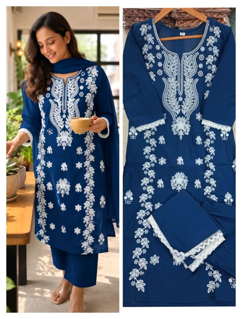 Tlc Vol 168 Pure Cotton Chikankari Work Kurti With Bottom Dupatta — Wholesale Kurtis, Vardan Ethnic wholesale from Surat — Photo 3