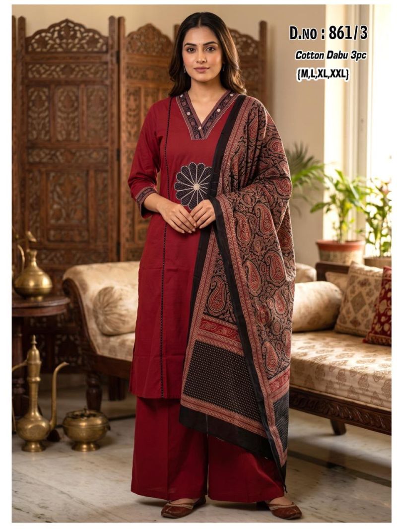 Tlc Vol 170 Dhabu Cotton Patch Work Kurti With Bottom Dupatta — Wholesale Kurtis, Vardan Ethnic wholesale from Surat — Photo 4