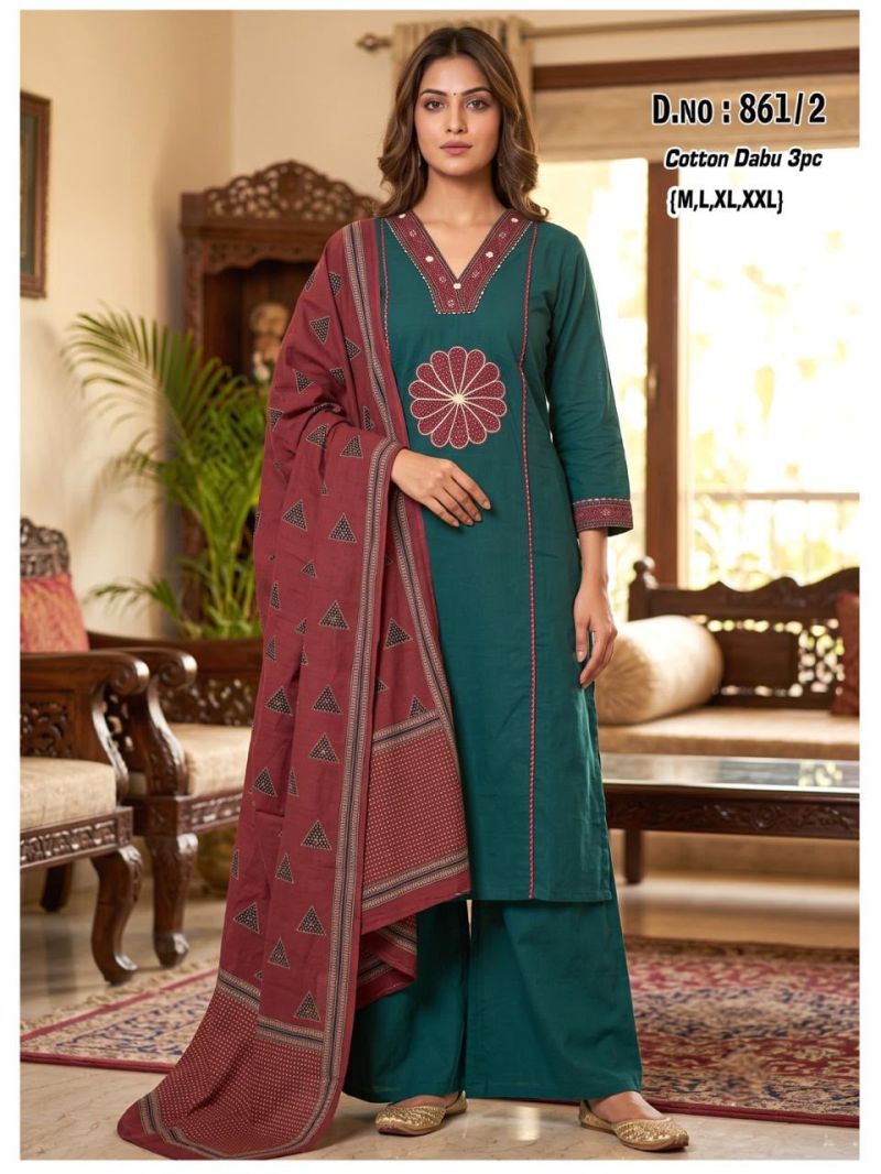 Tlc Vol 170 Dhabu Cotton Patch Work Kurti With Bottom Dupatta