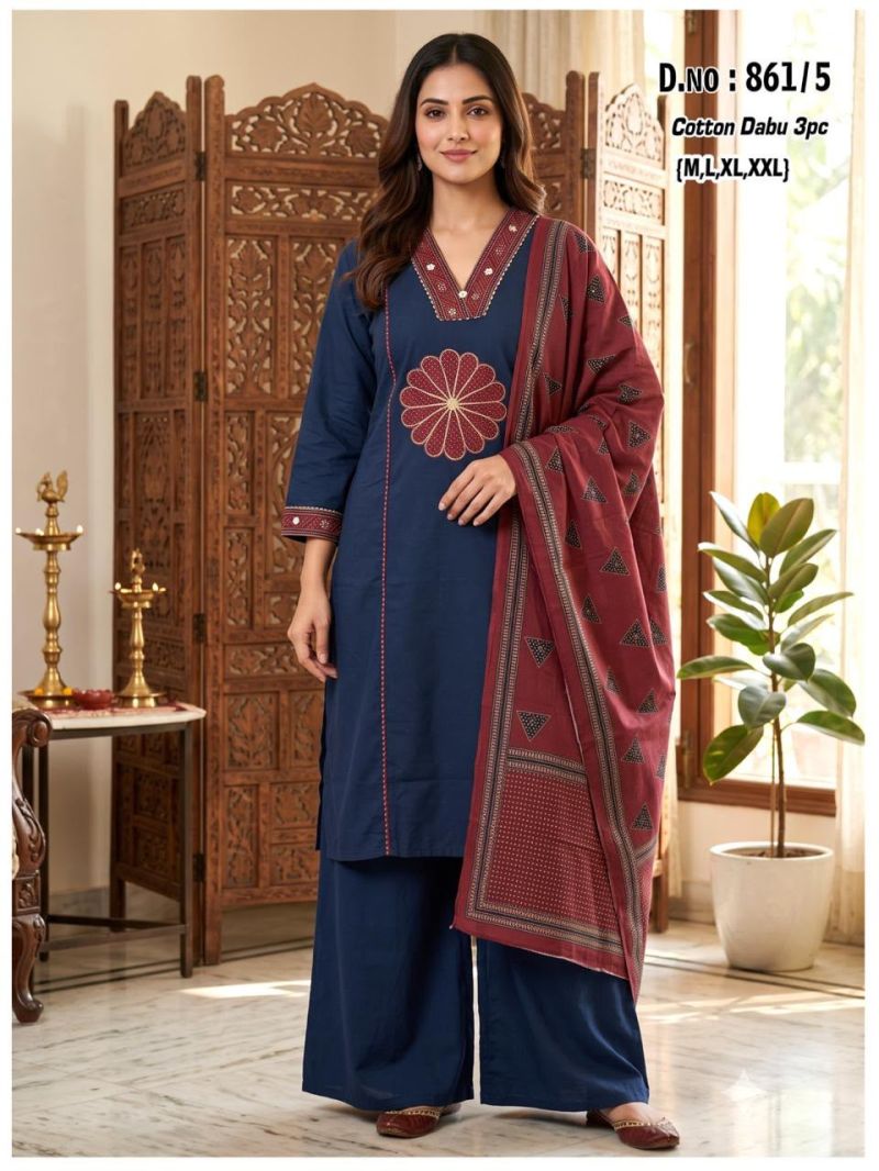 Tlc Vol 170 Dhabu Cotton Patch Work Kurti With Bottom Dupatta — Wholesale Kurtis, Vardan Ethnic wholesale from Surat — Photo 6