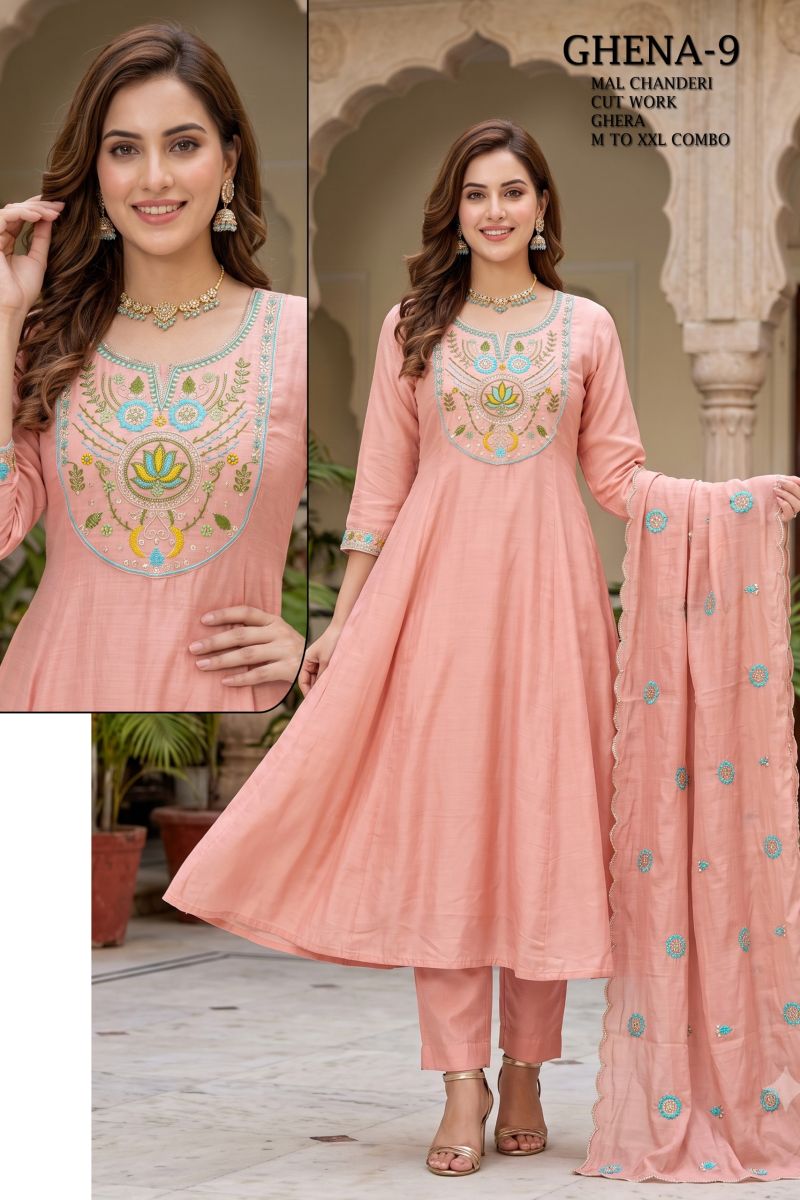 Tlc Vol 175 Mul Chanderi Embroidered Anarkali Kurti With Bottom Dupatta Collection — Wholesale Kurtis, Vardan Ethnic wholesale from Surat — Photo 3